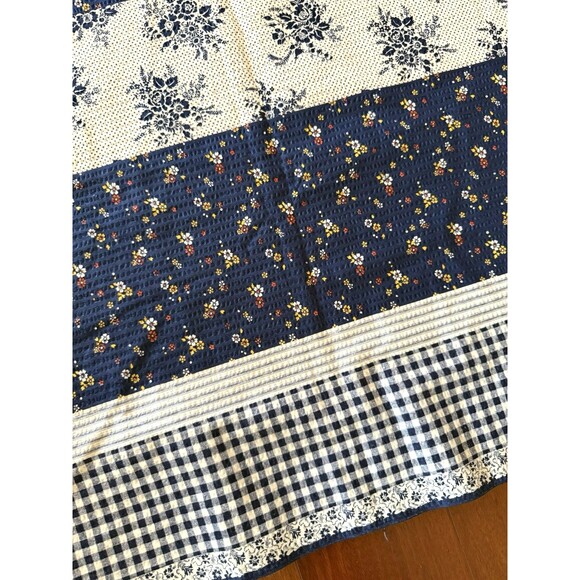 Vintage Blue Floral Striped Gingham Calico Ticking Seersucker Fabric 4yd x 44.5" - Picture 4 of 6